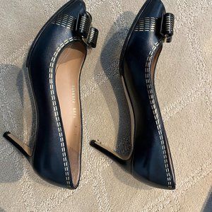 Salvatore Ferragamo patent leather Sissi Bow Peep Toe Wedge Pumps size 7